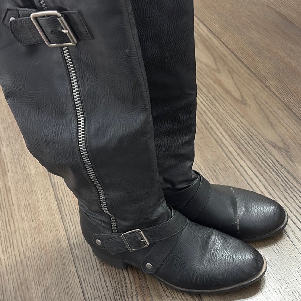 Rampage Black Knee Length Boots with Buckle Straps